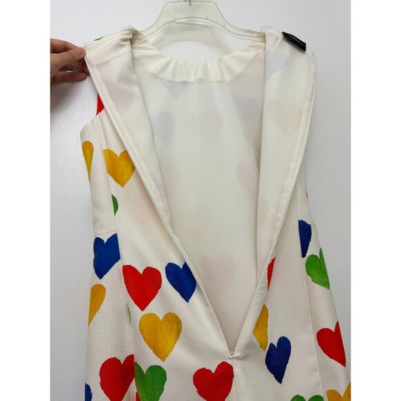 Akris Hearts Print Sheath Dress Cotton Silk White Rainbow Painterly Colorful 4 - Picture 15 of 16